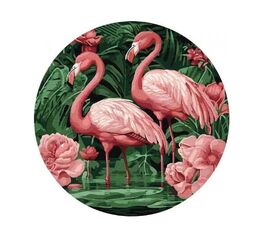 Круглая картина по номерам Д 30 см "Фламинго в цветах" от бренда Ideyka, без упаковки