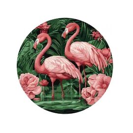 Круглая картина по номерам Д 30 см "Фламинго в цветах" от бренда Ideyka, без упаковки