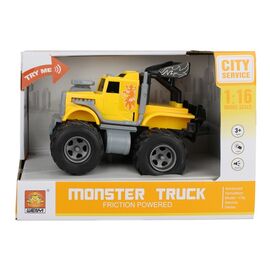 1:16 Инерционная машина "Мини Монстр Трак" от бренда Wenyi, со светом и звуком, желтый