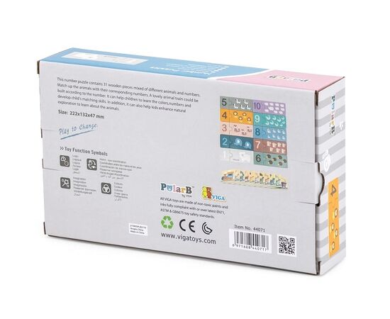 Деревянный пазл «Числа и зверята» от бренда PolarB, 20 деталей