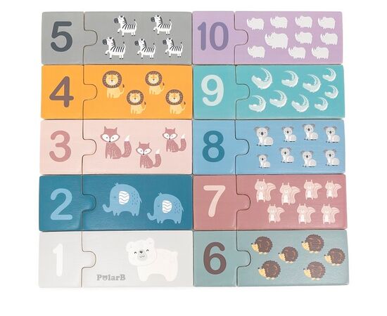 Деревянный пазл «Числа и зверята» от бренда PolarB, 20 деталей