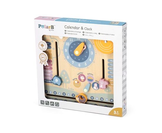 Деревянный календарь с часами (на английском языке) от бренда PolarB