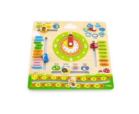 Деревянный календарь с часами (на английском языке) от бренда Viga Toys