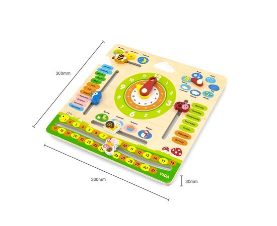 Деревянный календарь с часами (на английском языке) от бренда Viga Toys