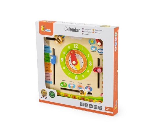 Деревянный календарь с часами (на английском языке) от бренда Viga Toys