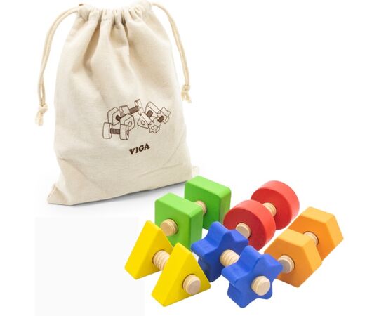 Деревянный развивающий набор «Гайки и болты» от бренда Viga Toys, 40 деталей
