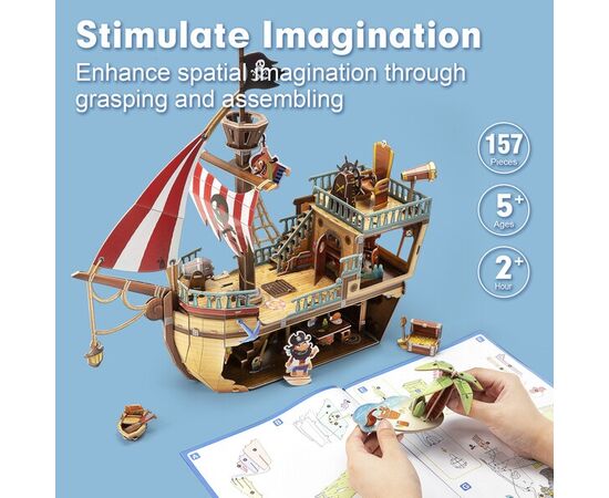 3D пазл “Пиратский корабль с сокровищами” от бренда CubicFun, 157 элементов 3D пазл “Пиратский корабль с сокровищами” от бренда CubicFun, 157 элементов