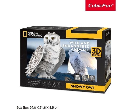 3D пазл “Снежная Сова” от бренда CubicFun, 32 элемента