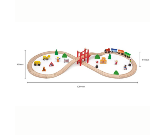 Деревянная железная дорога с поездом и аксессуарами от бренда Viga Toys, 39 элементов