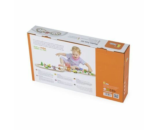 Деревянная железная дорога с поездом и аксессуарами от бренда Viga Toys, 39 элементов
