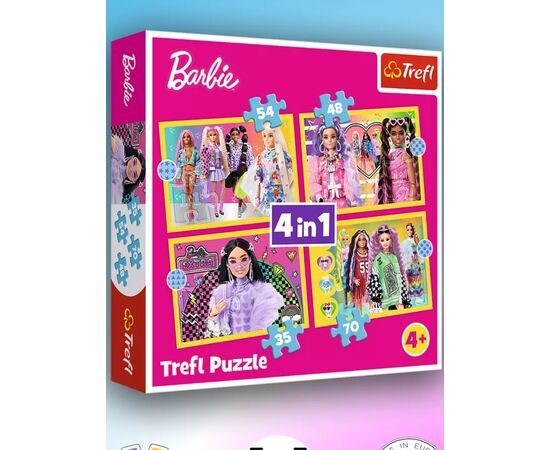Пазл от бренда Trefl 4 в 1 "Barbie", на 35, 48, 54 и 70 элементов Пазл от бренда Trefl 4 в 1 "Barbie", на 35, 48, 54 и 70 элементов