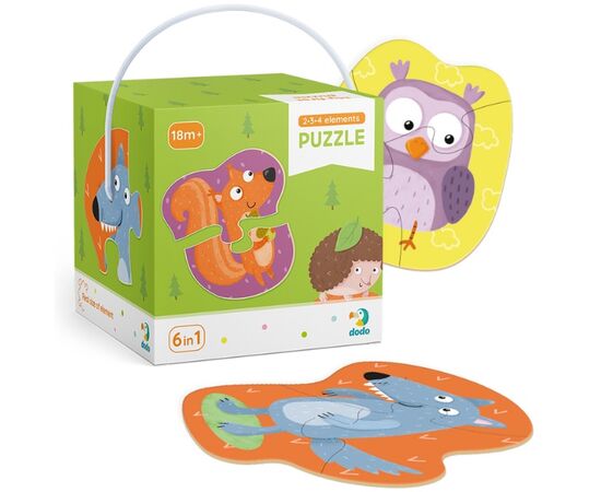 Пазл от бренда Dodo 6 в 1 "Лесные животные", на 2, 3 и 4 элемента