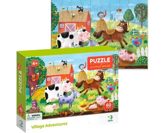 Пазл от бренда Dodo "Приключения в деревне" серия Животные, 60 элементов