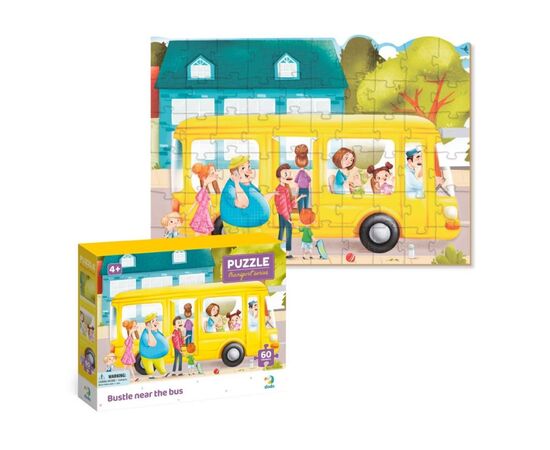 Пазл от бренда Dodo "Суета возле автобуса" серия Транспорт, 60 элементов