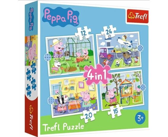 Пазл от бренда Trefl 4 в 1 "Свинка Пеппа и её друзья", на 12, 15, 20 и 24 элемента