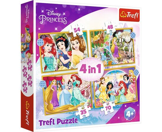 Пазл от бренда Trefl 4 в 1 "Счастливый день принцесс Диснея ", на 35, 48, 54 и 70 элементов