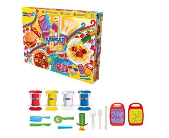 Игровой набор для лепки от бренда Play-Toys 2 в 1  "Бургер и Паста"