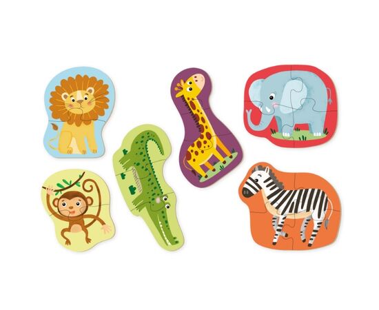 Пазл 6 в 1 "Дикие животные", на 2, 3 и 4 элемента от бренда Dodo