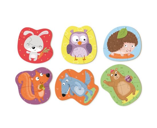 Пазл от бренда Dodo 6 в 1 "Лесные животные", на 2, 3 и 4 элемента
