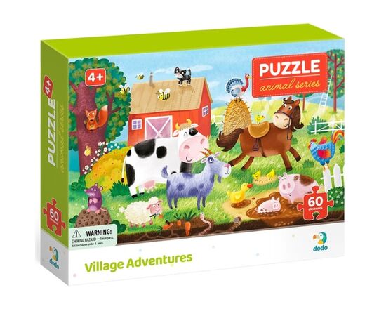 Пазл от бренда Dodo "Приключения в деревне" серия Животные, 60 элементов