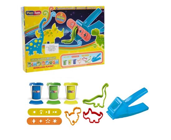 Игровой набор для лепки от бренда Play-Toys "Неоновые динозавры" Игровой набор для лепки от бренда Play-Toys "Неоновые динозавры"