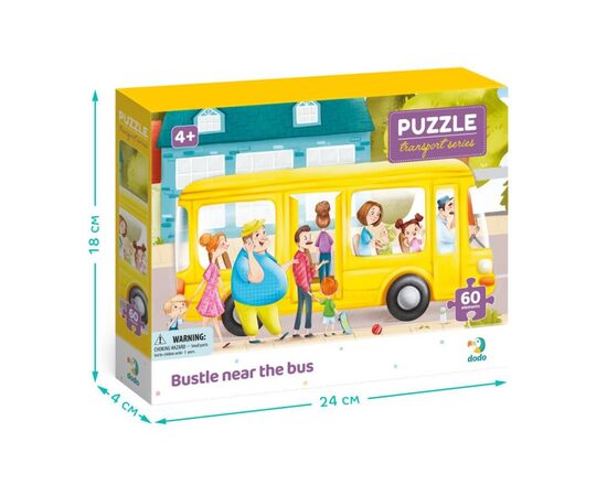 Пазл от бренда Dodo "Суета возле автобуса" серия Транспорт, 60 элементов