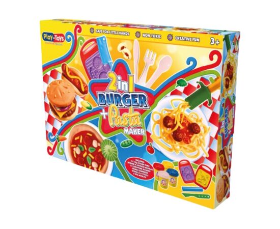 Игровой набор для лепки от бренда Play-Toys 2 в 1  "Бургер и Паста"
