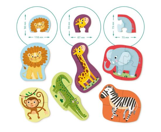 Пазл 6 в 1 "Дикие животные", на 2, 3 и 4 элемента от бренда Dodo