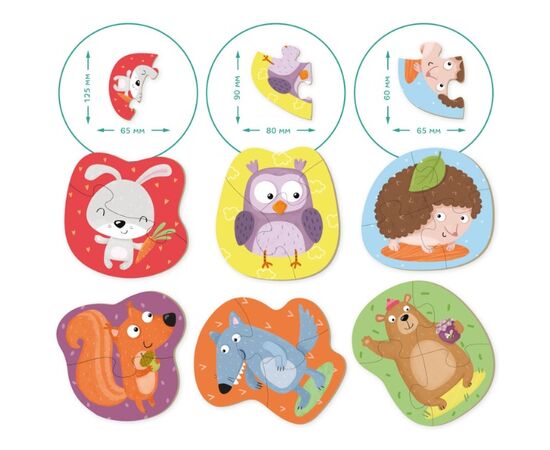 Пазл от бренда Dodo 6 в 1 "Лесные животные", на 2, 3 и 4 элемента