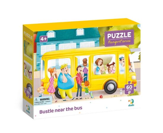 Пазл от бренда Dodo "Суета возле автобуса" серия Транспорт, 60 элементов