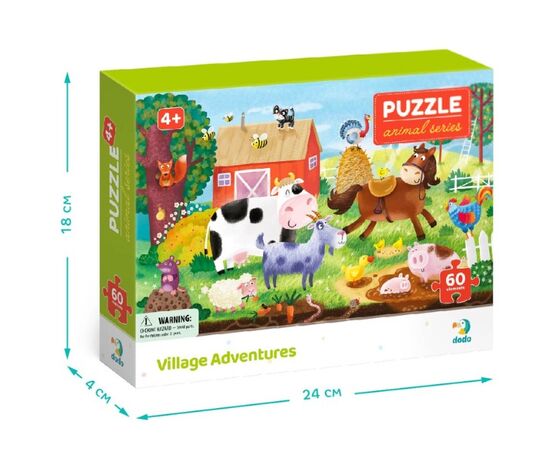 Пазл от бренда Dodo "Приключения в деревне" серия Животные, 60 элементов
