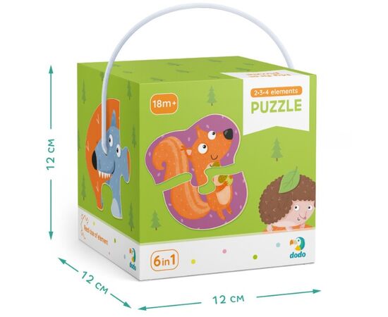 Пазл от бренда Dodo 6 в 1 "Лесные животные", на 2, 3 и 4 элемента