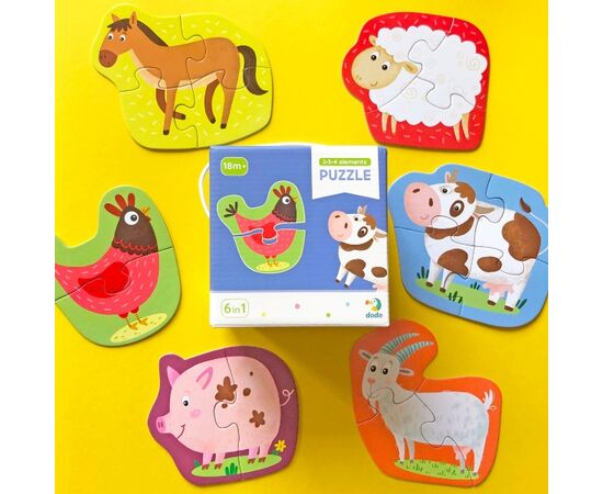 Пазл от бренда Dodo 6 в 1 "Домашние животные", на 2, 3 и 4 элемента