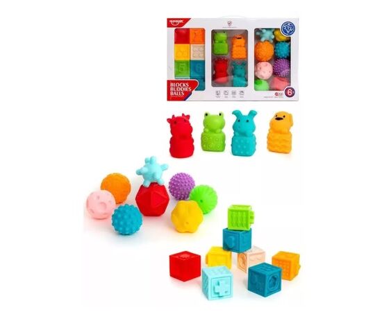 Набор текстурных игрушек "Кубики, мячи, зверята" от бренда Huanger