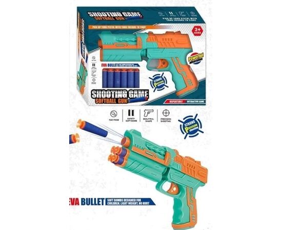 Пистолет с пульками на присоске, бирюзовый