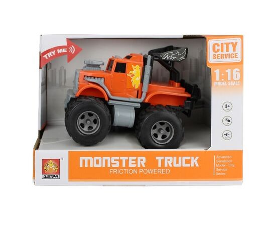 1:16 Инерционная машина "Мини Монстр Трак" от бренда Wenyi, со светом и звуком, оранжевый