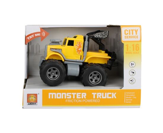 1:16 Инерционная машина "Мини Монстр Трак" от бренда Wenyi, со светом и звуком, желтый