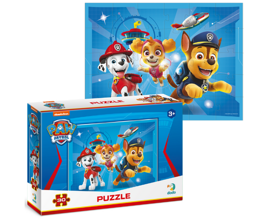 Пазл «Гонщик, Скай и Маршалл», серия Щенячий патруль от бренда Dodo, 30 элементов