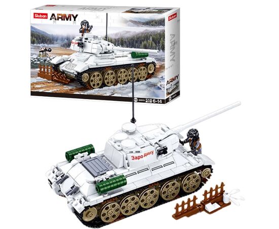 Конструктор от бренда Sluban “Танк T-34/85 из Битвы за Будапешт”, 518 элементов